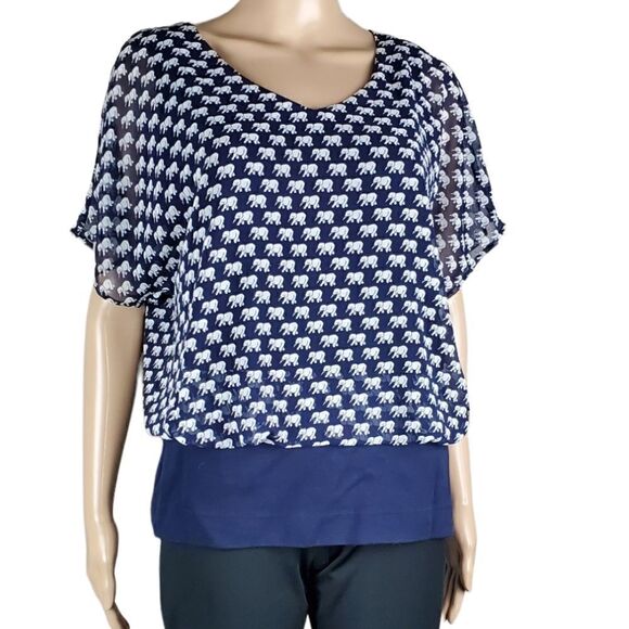 CAbi Parade Navy Layered Split Back Shirt - Picture 2 of 6